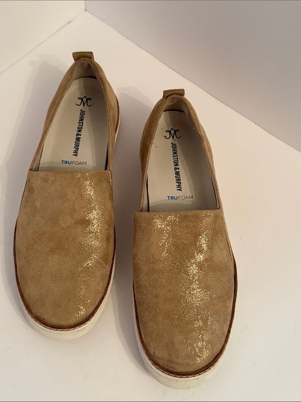 Johnston & Murphy Metallic Gold Suede Slip-On Sneakers